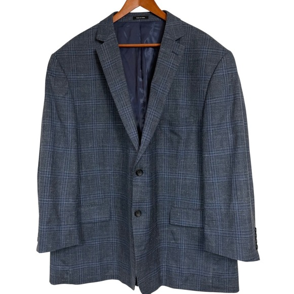 Pronto Uomo Platinum Other - Pronto Uomo Platinum Blue Plaid Wool Silk Linen Blazer Sport Coat Mens 54R